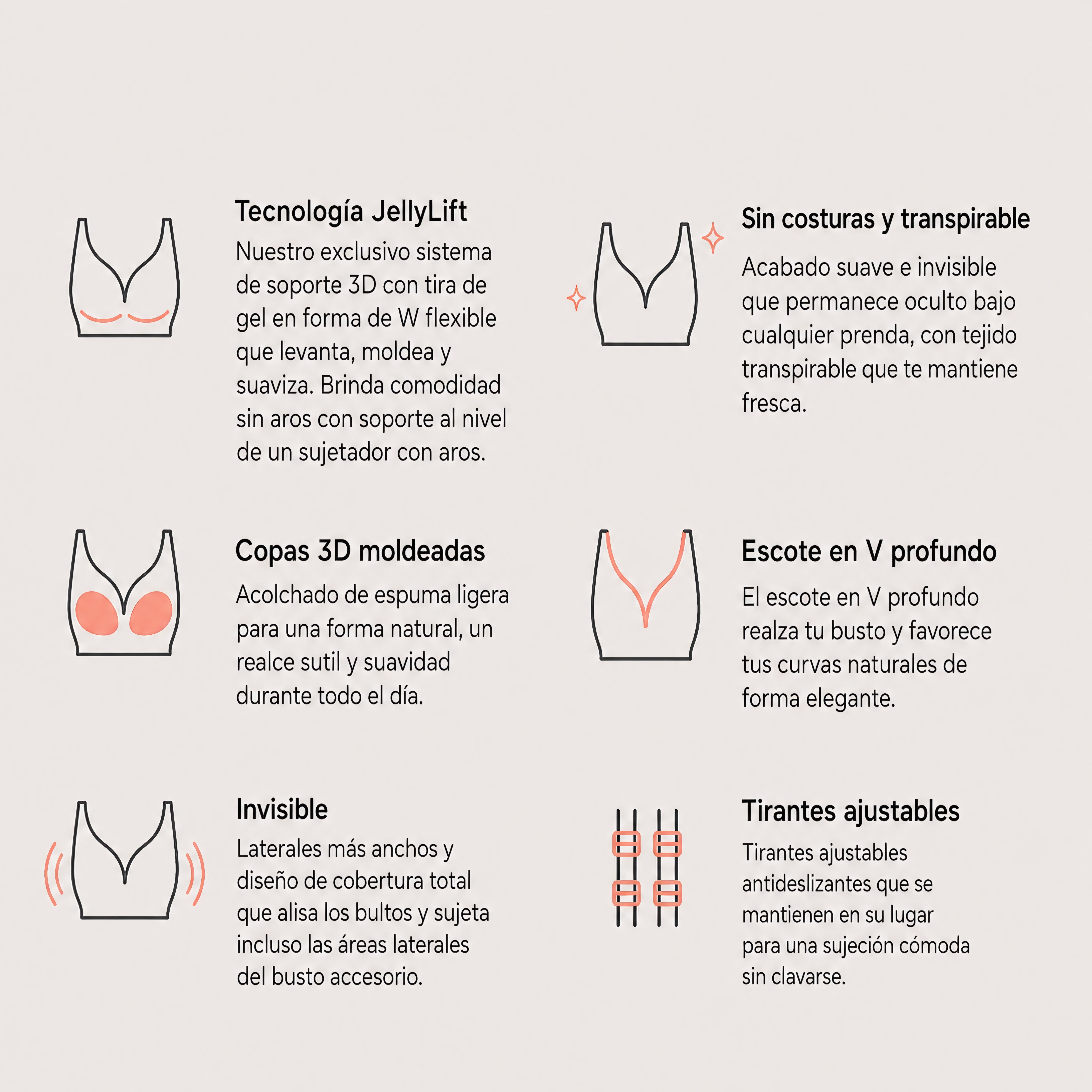 Sujetador ORYN - con sujeción firme sin aros, sin marcas y sin reajustarlo durante el día