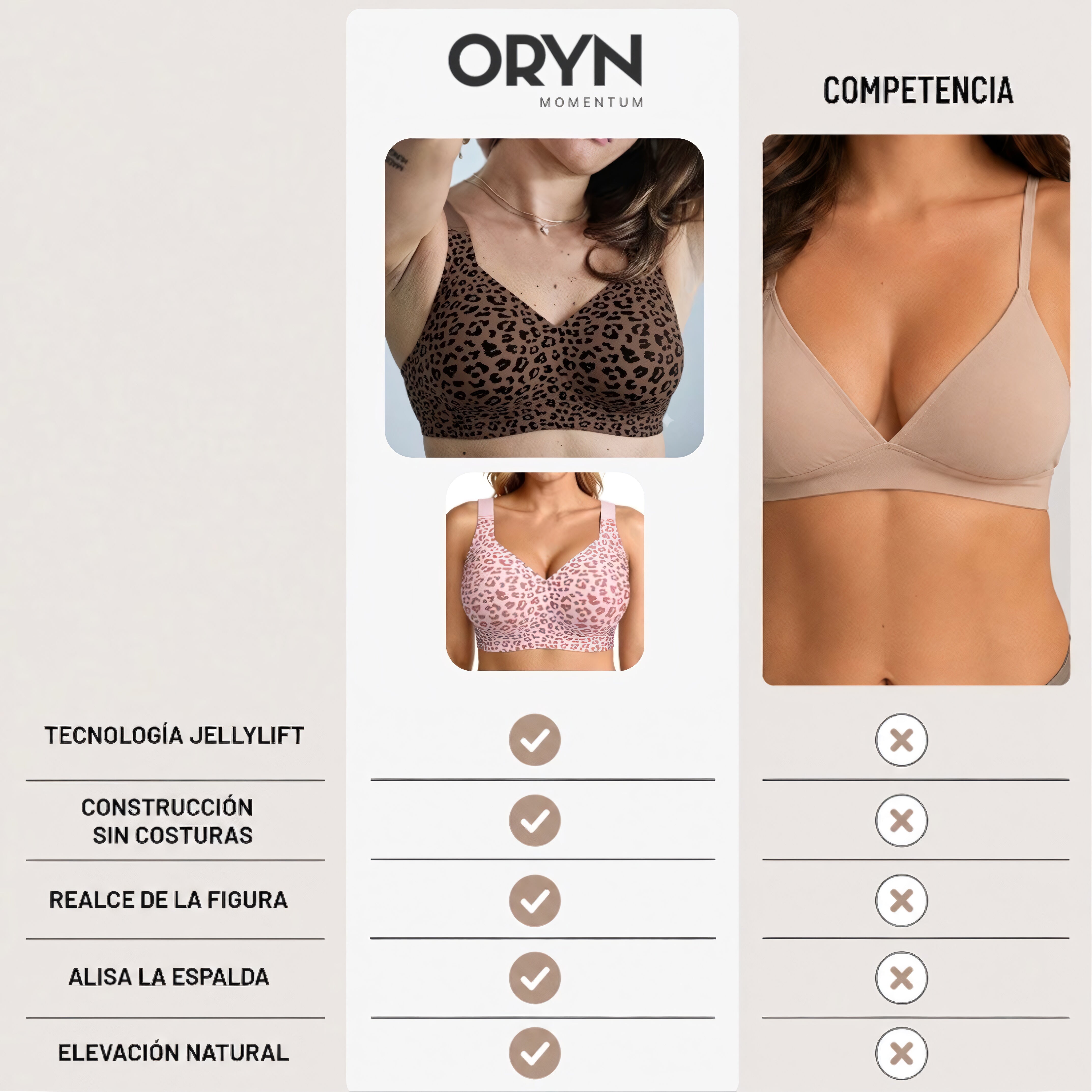 Sujetador ORYN - con sujeción firme sin aros, sin marcas y sin reajustarlo durante el día